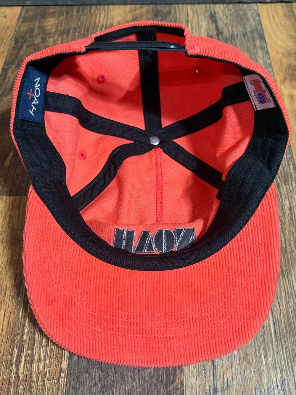 NOAH Made in USA Corduroy Snapback Hat Coral Orange Embroidered Logo